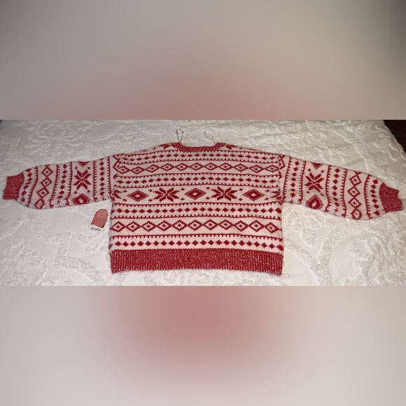 ARULA (Altar’d State) Red and White/Cream Patterned Women's Sweater - Picture 4 of 4